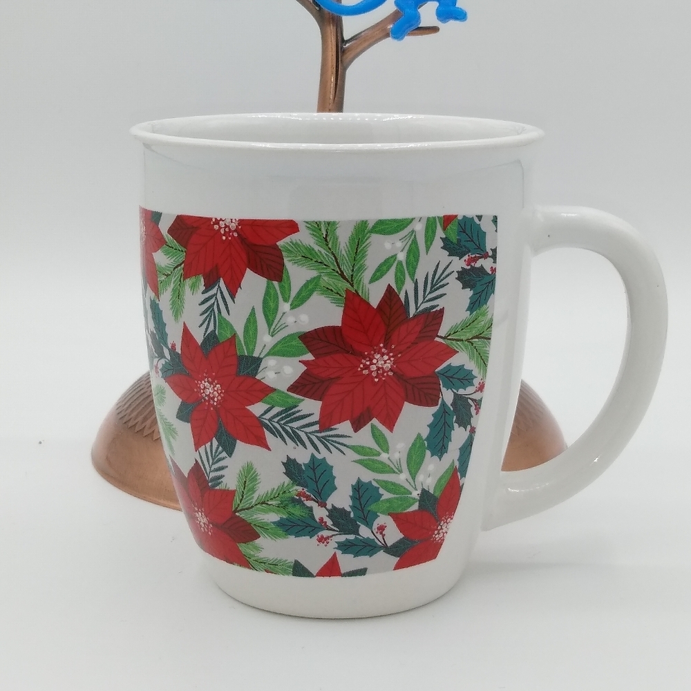 Royal Norfolk Poinsettia Christmas Holiday Oversized Coffee Mug 14oz Stoneware